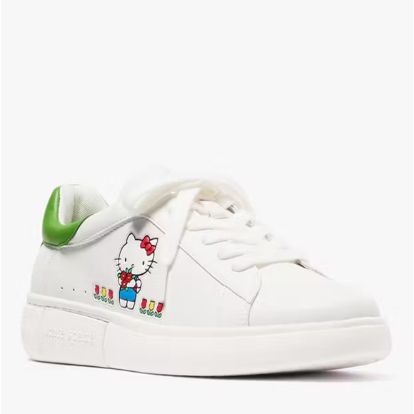 ♠️Kate Spade New York X Sanrio Hello Kitty Leather Sneaker, Optic White NIB - Picture 2 of 7